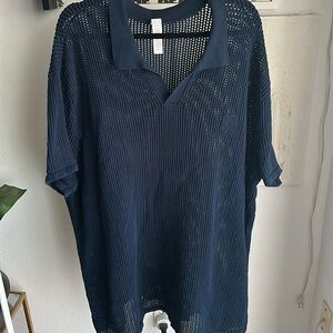 Mens Navy alo yoga open-knit Polo